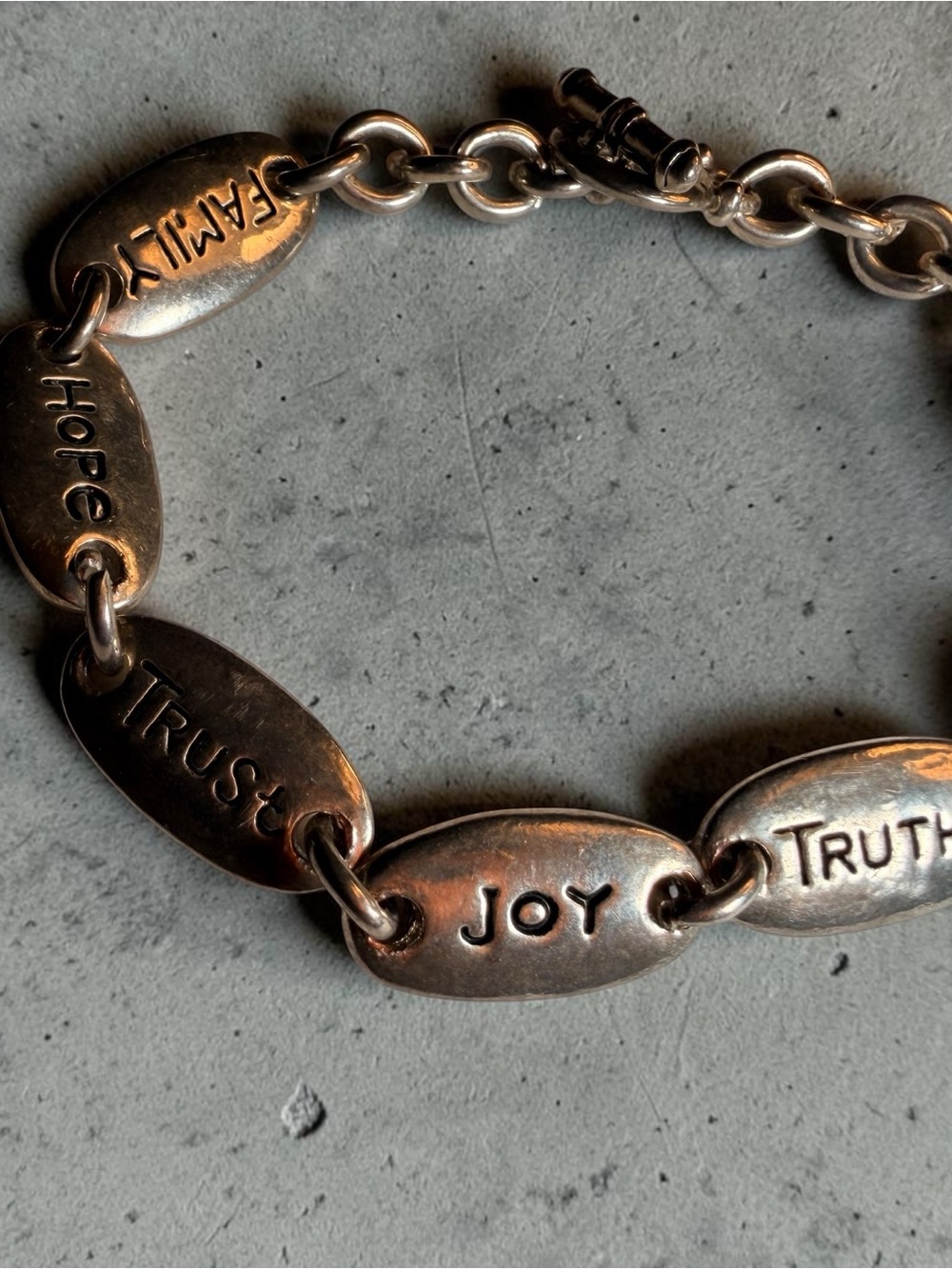 Inspirational Oval Link Bracelet with 'Joy' Tag - Silver Tone